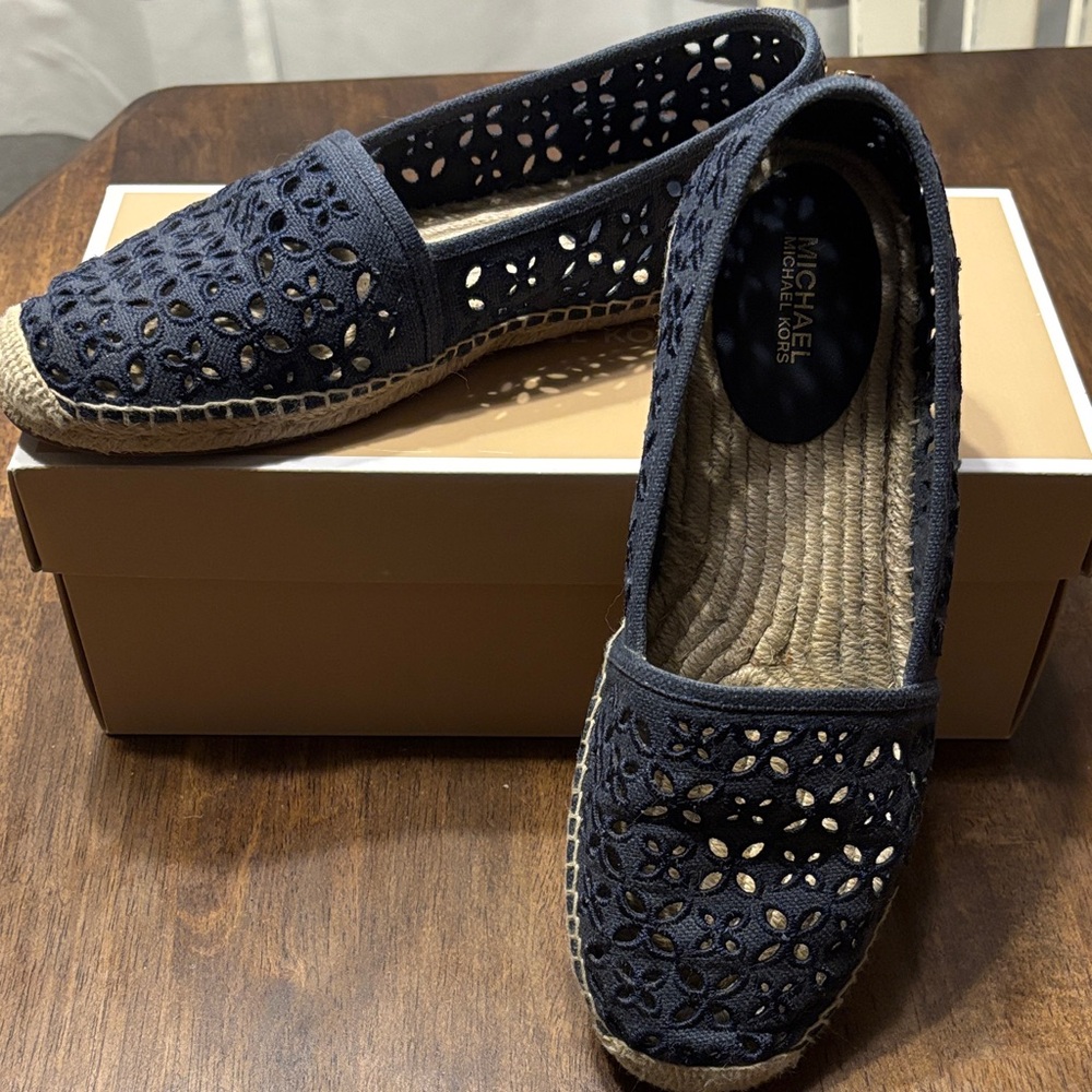 Michael Kors Dark Blue Eyelet Espadrilles - Picture 2 of 5